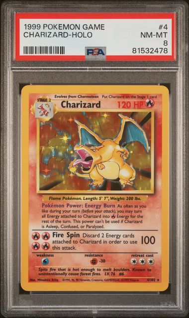 CHARIZARD HOLO 4/103 Base Set Unlimited PSA 8