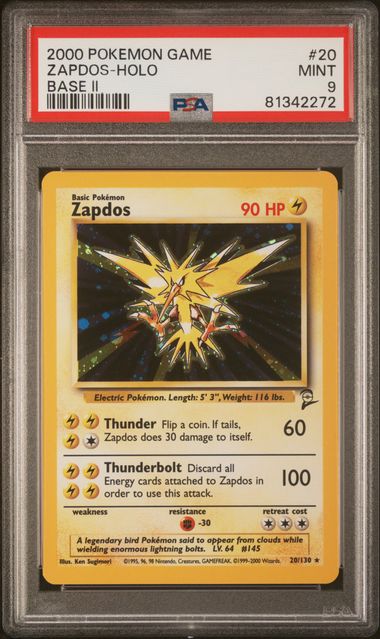 ZAPDOS HOLO BASE SET 2 20/130 PSA 9