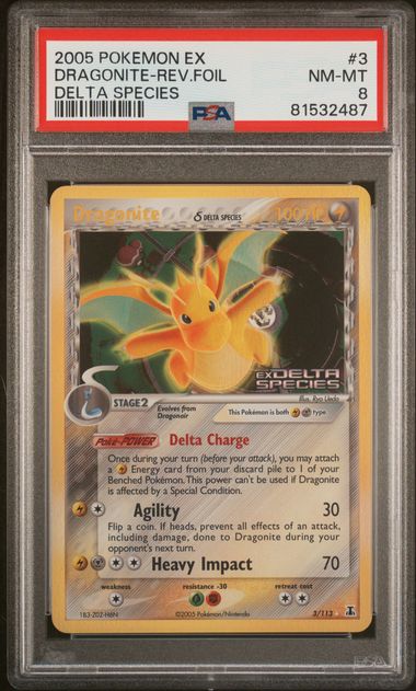 DRAGONITE REVERSE HOLO DELTA SPECIES 3/113 PSA 8