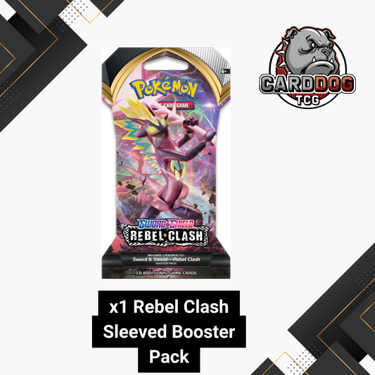 Pokémon Rebel Clash sleeved booster pack with CardDog TCG logo on a white background