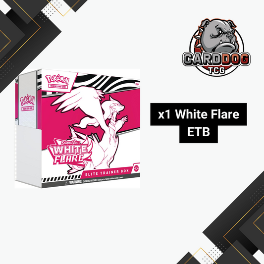 Pokémon White Flare Elite Trainer Box with CardDog TCG logo on a white background