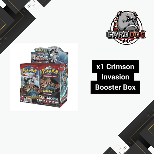 Pokémon Crimson Invasion Booster Box packaging with CardDog TCG logo on a white background