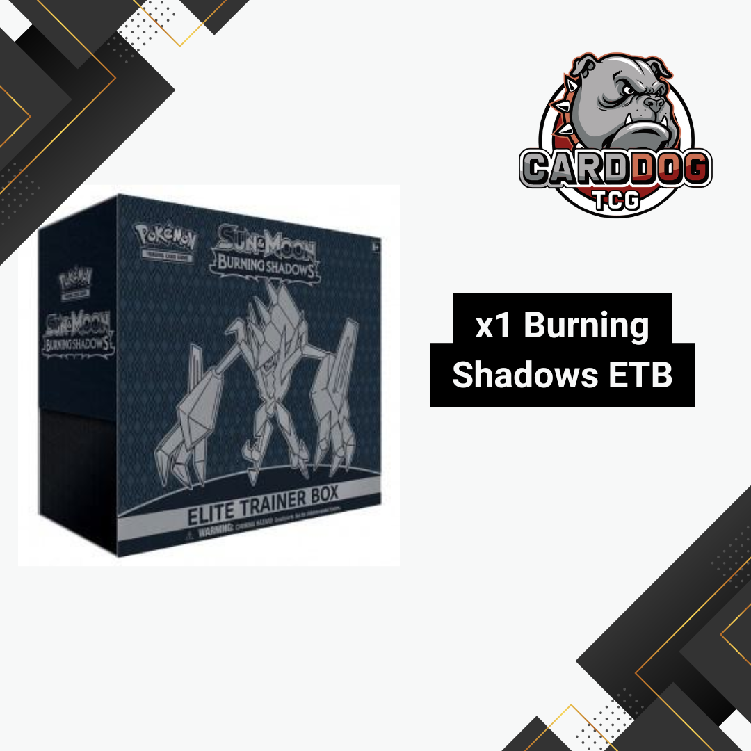 Pokémon Burning Shadows Elite Trainer Box with CardDog TCG logo on a white background