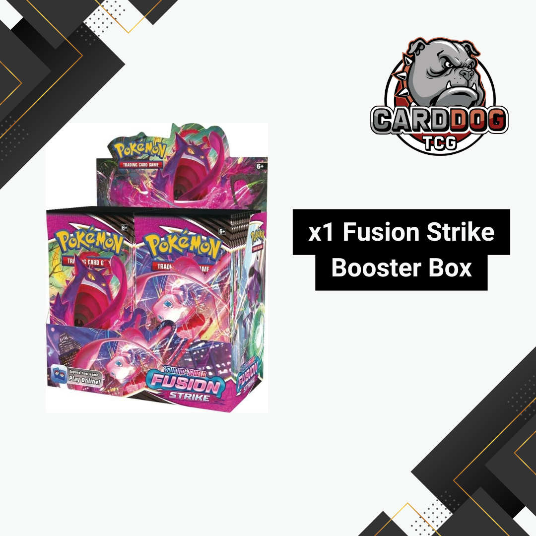 Pokémon Fusion Strike Booster Box with CardDog TCG logo on a white background