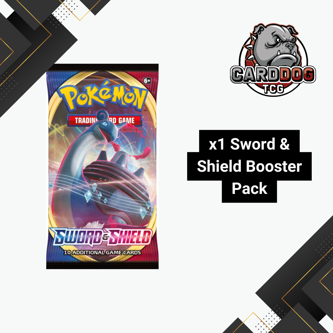 Pokémon Sword & Shield Booster Pack with CardDog TCG logo on a white background