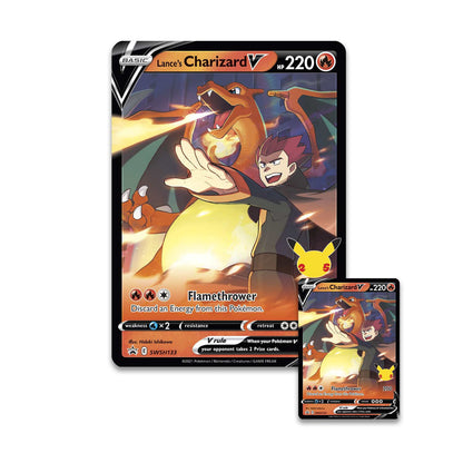 Oversized Lance's Charizard V card from the exclusive Celebrations Collection