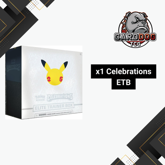 Pokémon Celebrations Elite Trainer Box with CardDog TCG logo on a white background