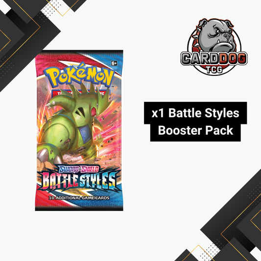 Pokémon Battle Styles Booster Pack with CardDog TCG logo on a white background
