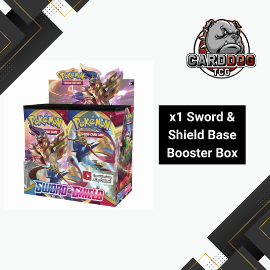 Pokémon Sword & Shield Base Booster Box with CardDog TCG logo on a white background