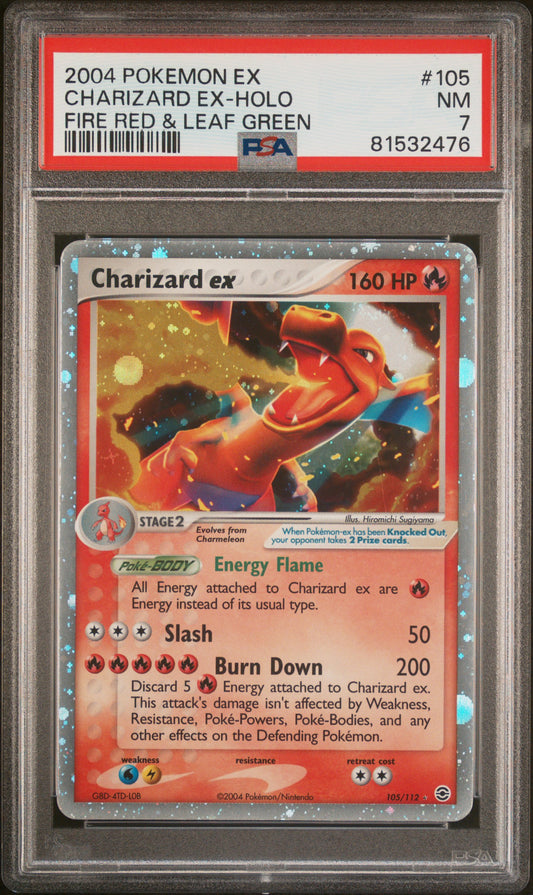 CHARIZARD EX-HOLO FIRE RED & LEAF GREEN 105/112 PSA 7