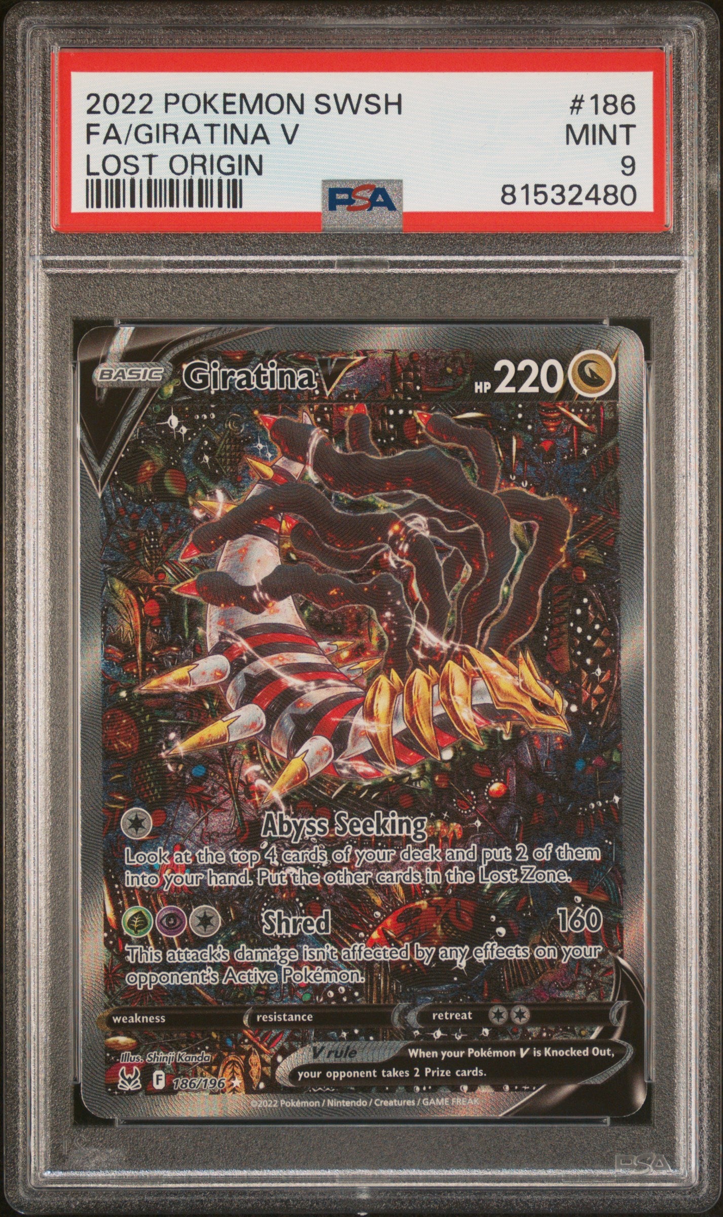 Giratina V 186/196 Full Art Lost Origin PSA 9