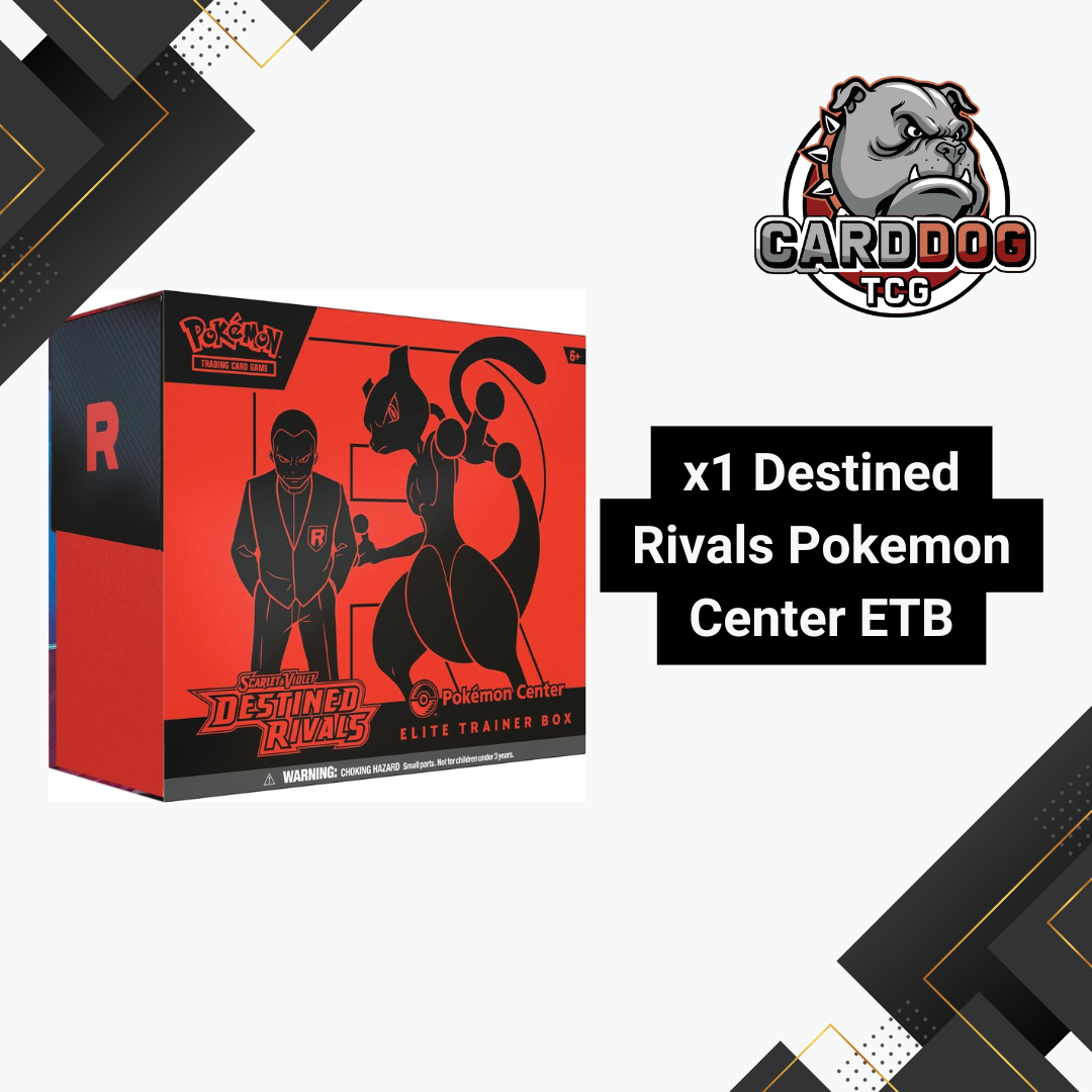 Pokémon Destined Rivals Pokemon Center Elite Trainer Box with CardDog TCG logo on a white background